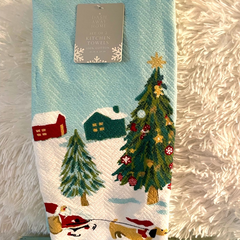 Dachshund Christmas kitchen towels beautiful blue color